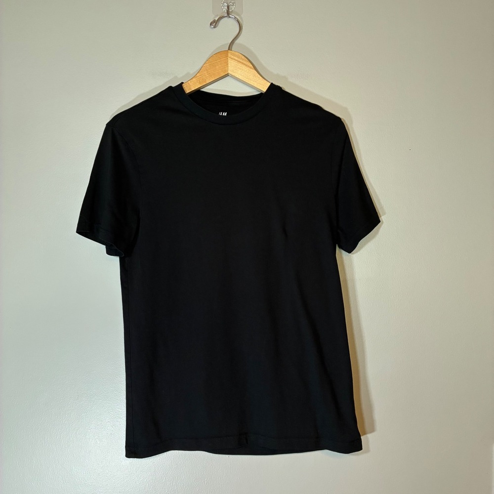 HM Mens Regular Fit Black Short Sleeve Cotton Crew Neck T-Shirt Size Medium